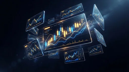 Live exchange market boards showing candlestick charts unlocked by a Goexch9 ID